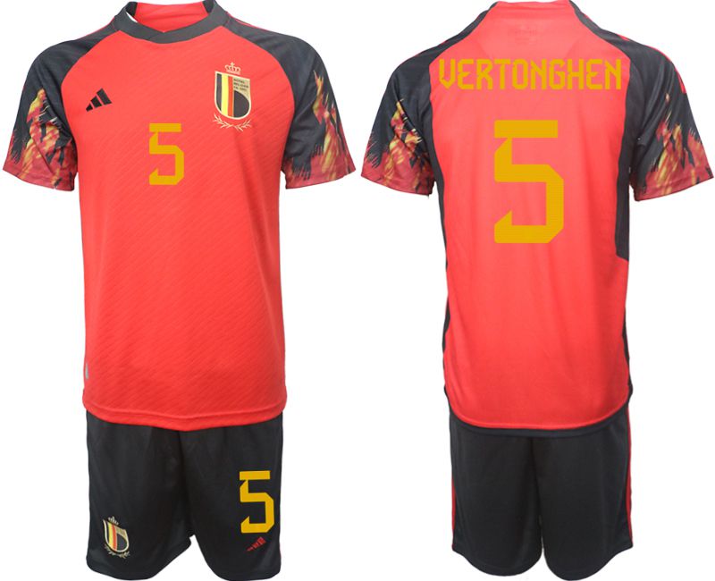 Men 2022 World Cup National Team Belgium home red #5 Soccer Jerseys->belgium->Soccer Club Jersey
